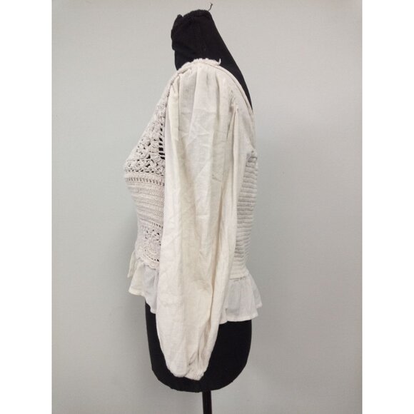 American Eagle Women's Tan Smocked Peplum Juniors Top Size Medium - Picture 4 of 6